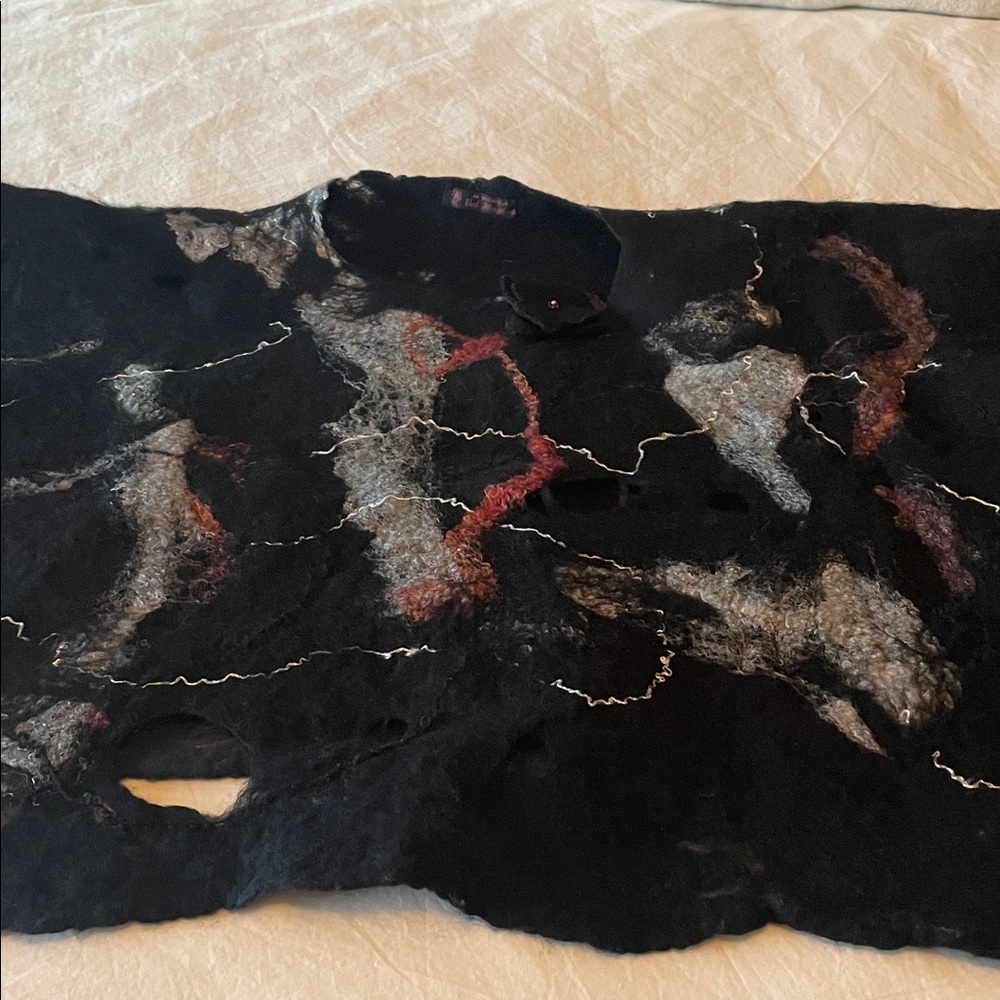 Artistic Black and Multicolor Felted cape